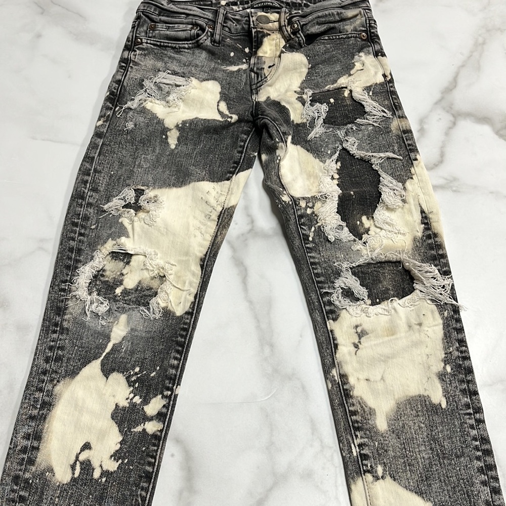 American Eagle Black Bleached Destroyed Distressed Frayed Skinny Jeans 26